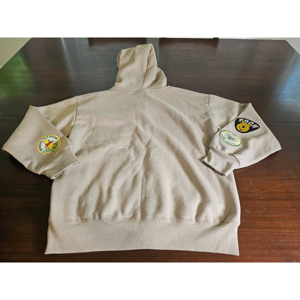 Disney Winnie the Pooh Zip Hoodie Womens L Sand Beige Patch Sleeve Sweatshirt - Picture 5 of 5